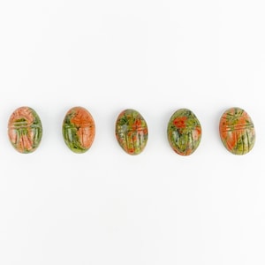 Unakite Scarab Cabochon,  14x10mm Scarab, Hand Carved Scarab, Gemstone Scarab, Egyptian Scarab, Oval Scarab Cabochons, Hand Etched, 2 Piece