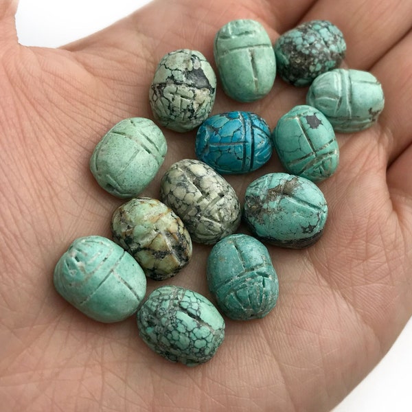 Genuine Turquoise Scarab Beads, Medium Turquoise Scarab Beads, Vintage Carved Turquoise Beetle Beads, Turquoise Intaglio Beads, 1 Piece