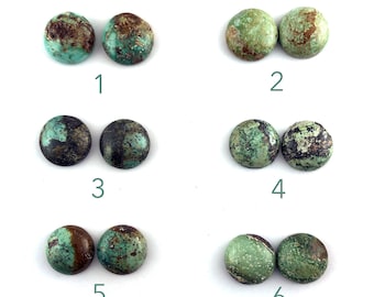 Genuine Turquoise Cabochon Pairs, 18mm, Round Turquoise Cabochons, Natural Turquoise Paired Cabochons, Large Round Turquoise