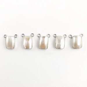 White Osmena Shell Sterling Silver Pendant Component, Vintage Soft Rectangle White Mabe Pearl Silver Finding (17x16mm), 1 Piece