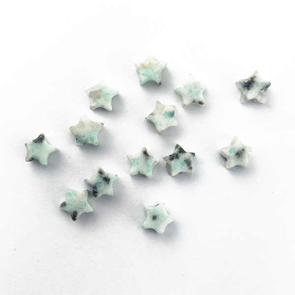 Kiwi Jasper Star Beads  6mm, Sesame Jasper Star Beads, Spotted Star Beads, Small Gemstone Star Bead, Center Drilled, 12 Piece