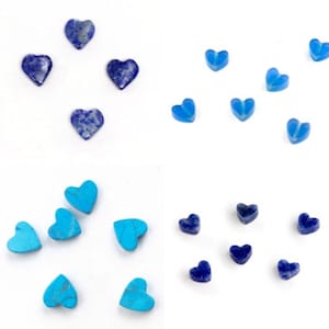 Blue Heart 6mm Beads in Sodalite, Turquoise, Blue Onyx, Lapis Lazuli, Full Drilled, 12  pieces