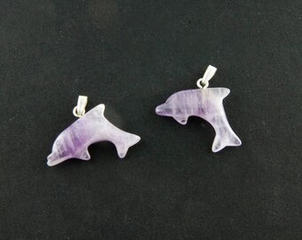 Purple Amethyst Dolphin sterling Silver 24mm Charm Pendant