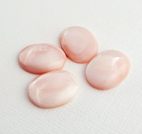 Vintage Tennessee River Pink Mussel Shell Cabochons: 12x10mm Vintage Oval Gemstones, Matched Pair
