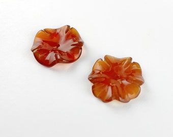 Fleurs de cornaline sculptées, perles de fleurs anciennes, perles vintage de fleurs d'oranger, grande fleur, perçage central, 17,5 mm à 18 mm, 1 pièce