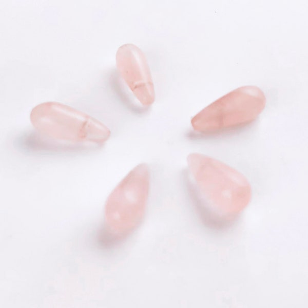 Vintage Rose Quartz 10mm Smooth Teardrop Beads, Side Drilled, 4 or 10 Pieces, Pink Rose Quartz Beads, Rose Quartz Briolette