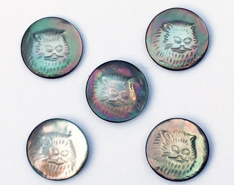 Hand Carved Mother of Pearl Cat Cameo Cabochons: (12mm) Persian Cat, 1 Piece