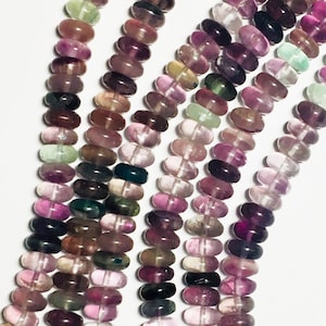 11-13mm Smooth Natural Fluorite Large Rondelle Beads 16&quot; inch Strand, Purple and Green Fluorite