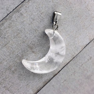 Natural Quartz Crystal Moon Pendant, 25mm, Genuine Rock Crystal Moon Pendants, Gemstone Moon Pendant, Celestial, Crescent Moon Pendant