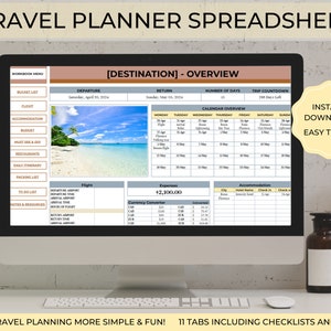 TRAVEL PLANNER | digital planner google sheets | editable travel planner template | daily itinerary | travel budget planner | packing list
