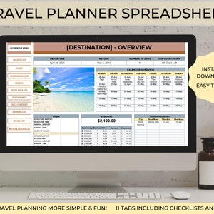 TRAVEL PLANNER Template, Travel Budget Spreadsheet, Travel Planner Editable Template, Vacation planner, Travel Itinerary Planner, EXCEL