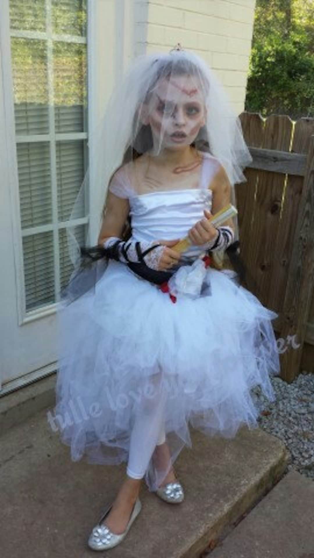 zombie bridesmaid dress Custom Size Ivory Burlesque zombie Bride corset mermaid style dress with long train and moss and veil Glamtastik
