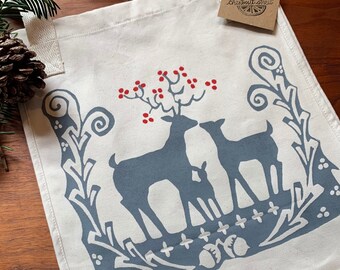 Winter Deer Organic Cotton Tote Bag, Deer Tote Bag, Winter Tote Bag, Christmas Gift, Eco-conscious Gift, Nature Lover Gift,