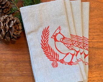 Cardinals Set of Four cotton napkins, Napkin Set, Bird Watcher gift, Bird napkins, Cardinals, Ohio State Amumni, Ohio Gift, Scarlet and Gray