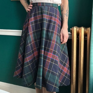 Vintage 1970s Tartan A Line Wool Midi Skirt