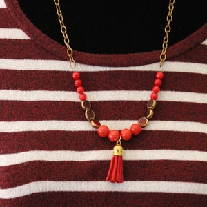 Red and Gold beaded necklace, red chain necklace, beaded necklace, red beaded necklace, red and gold necklace