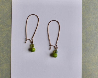 Light green earrings, green dangle earrings, green beaded earrings, dangle earrings, beaded earrings, simple earrings