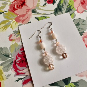 Pink beaded earrings, pink beaded dangle earrings, Pink Swarovski crystal earrings, pink earrings