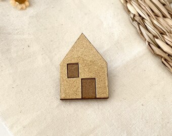 Tiny House brooch, laser cut wood and origami paper