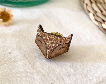 Cute fox pin's - Laser cut wood and copper glitter brooch