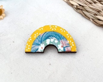 Colorful Rainbow brooch, laser cut wood and origami papers