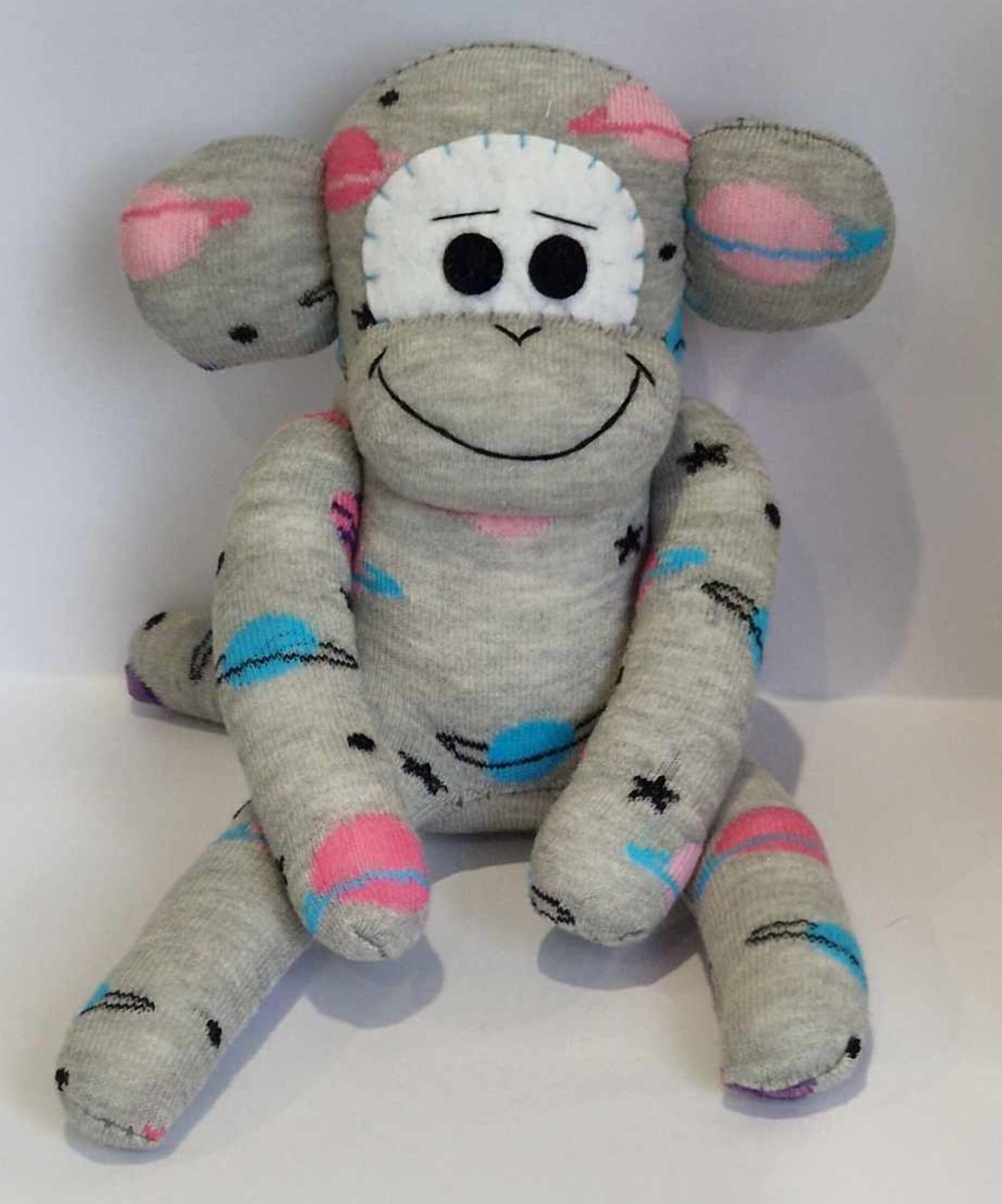 Grey Sock Monkey with stars and planets Handmade by Can  be personalised