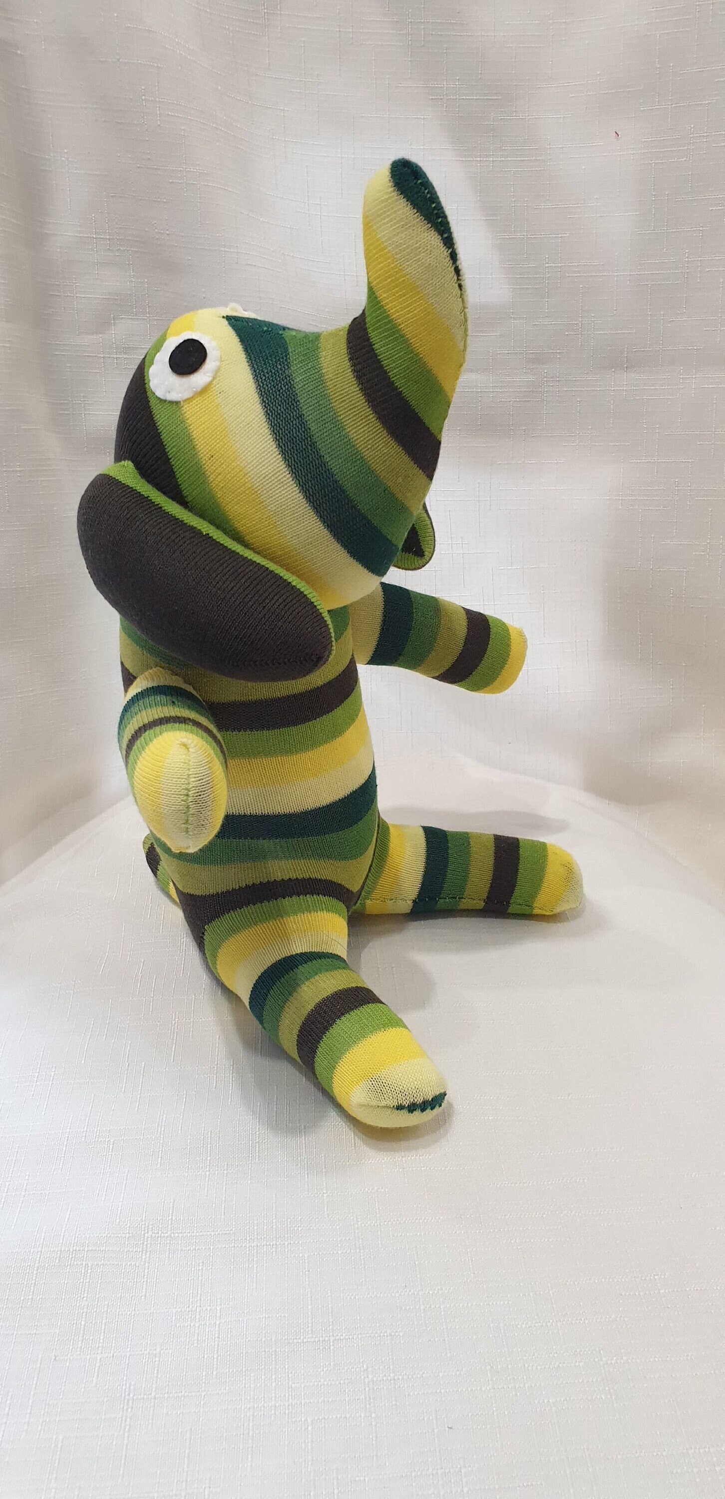 Green Striped Sock Elephant Soft Sock Toy, Cuddly Toy, Gift, New  Handmade by