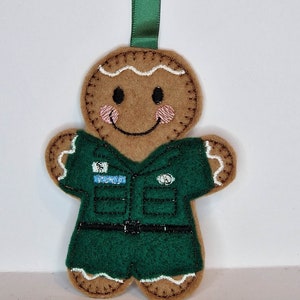 Paramedic Gingerbread Felt Hanging Decoration, Christmas tree decoration. Keyring, Fridge magnet, Keepsake. Can be PERSONLISED