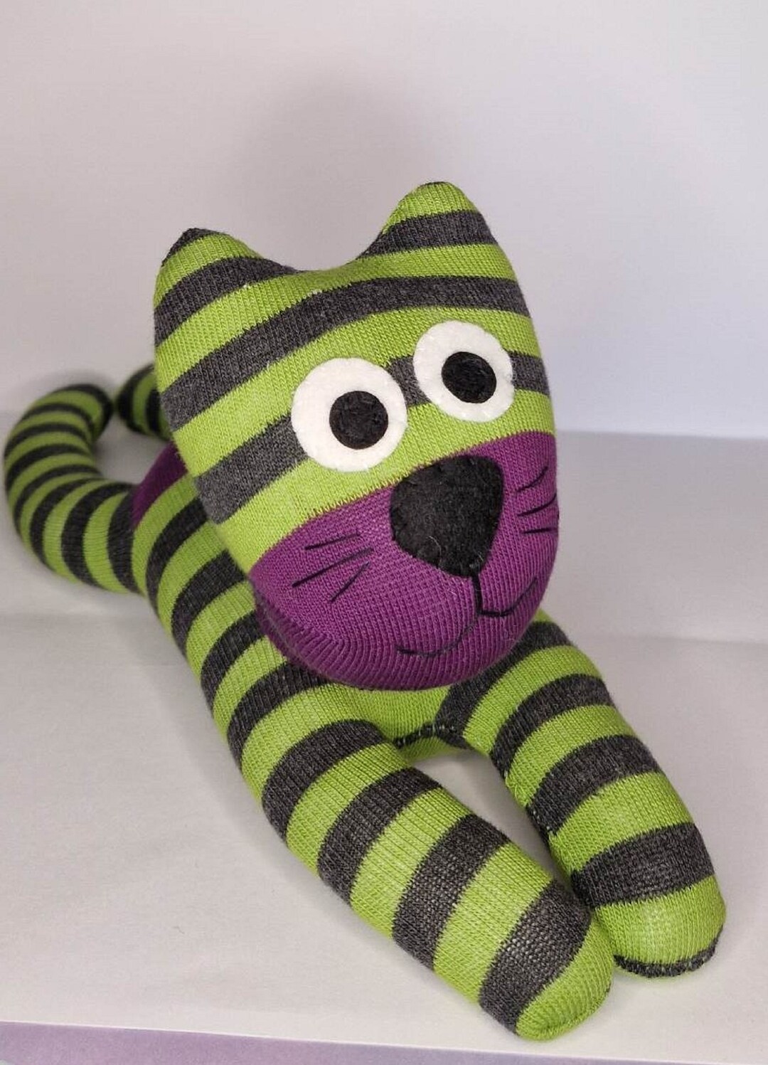 Green and Grey Striped Sock Cat Stuffed Animal Sock Toy Etsy UK