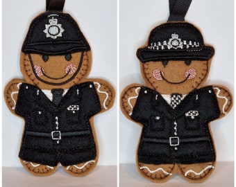 Police Gingerbread Felt Hanging Decoration, Ornament Christmas tree decoration. Keyring, Fridge magnet, Keepsake. Can be PERSONLISED