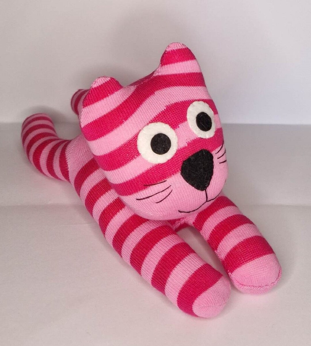 Pink Striped Sock Cat Stuffed Animal Sock Toy Gift. Handmade Etsy UK