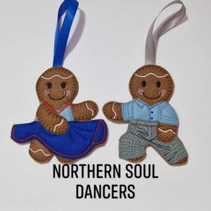 Northern Soul Dancing Dancers Gingerbread Felt Hanging Decoration, Christmas tree decoration.