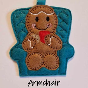 Felt Gingerbread Man Armchair Tea Biscuit  (Keyring, Bag Charm, Magnet, Hanging Decoration)
