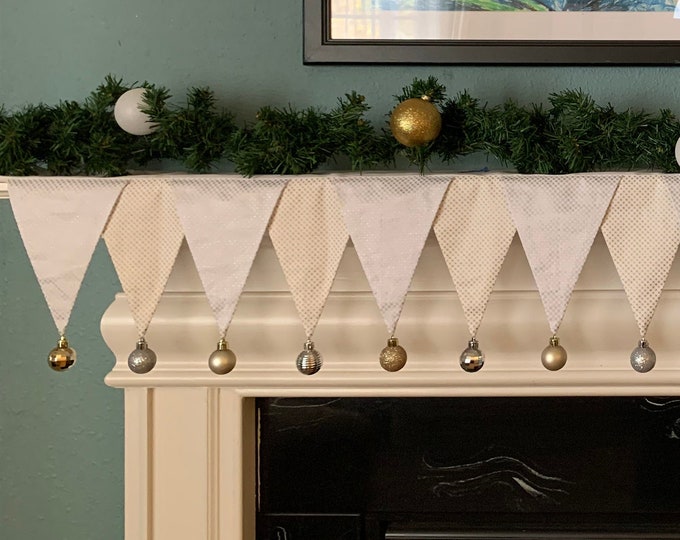 Christmas Mantel Scarf Metallic Silver and Gold, Fireplace Mantel Decor