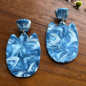 Large &quot;Dutch Tulip&quot; dangle-drop studs - Polymer Clay earrings fitted with 925 sterling silver posts.