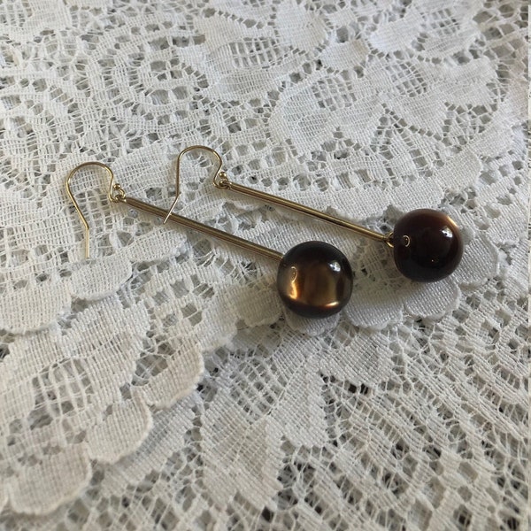 Repurposed vintage button drop earrings with 14k gold hooks