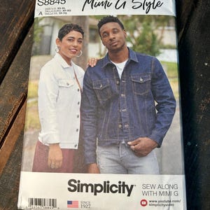 Simplicity 8845, Sew Along with Mimi G.  Misses, Mens and Teens Jean Jacket.  Sizes XS-XL.