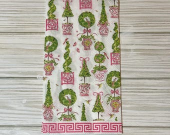 Pink and Green Christmas Toparies guest Paper Napkin