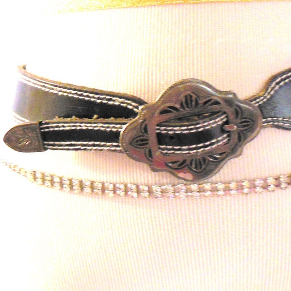 Southwest Leather BELT, Detailed Silver Metal Buckle and Tip, GENUINE Leather Belt, Cowboy Cowgirl Belt, Woman Size Large Belt Western style