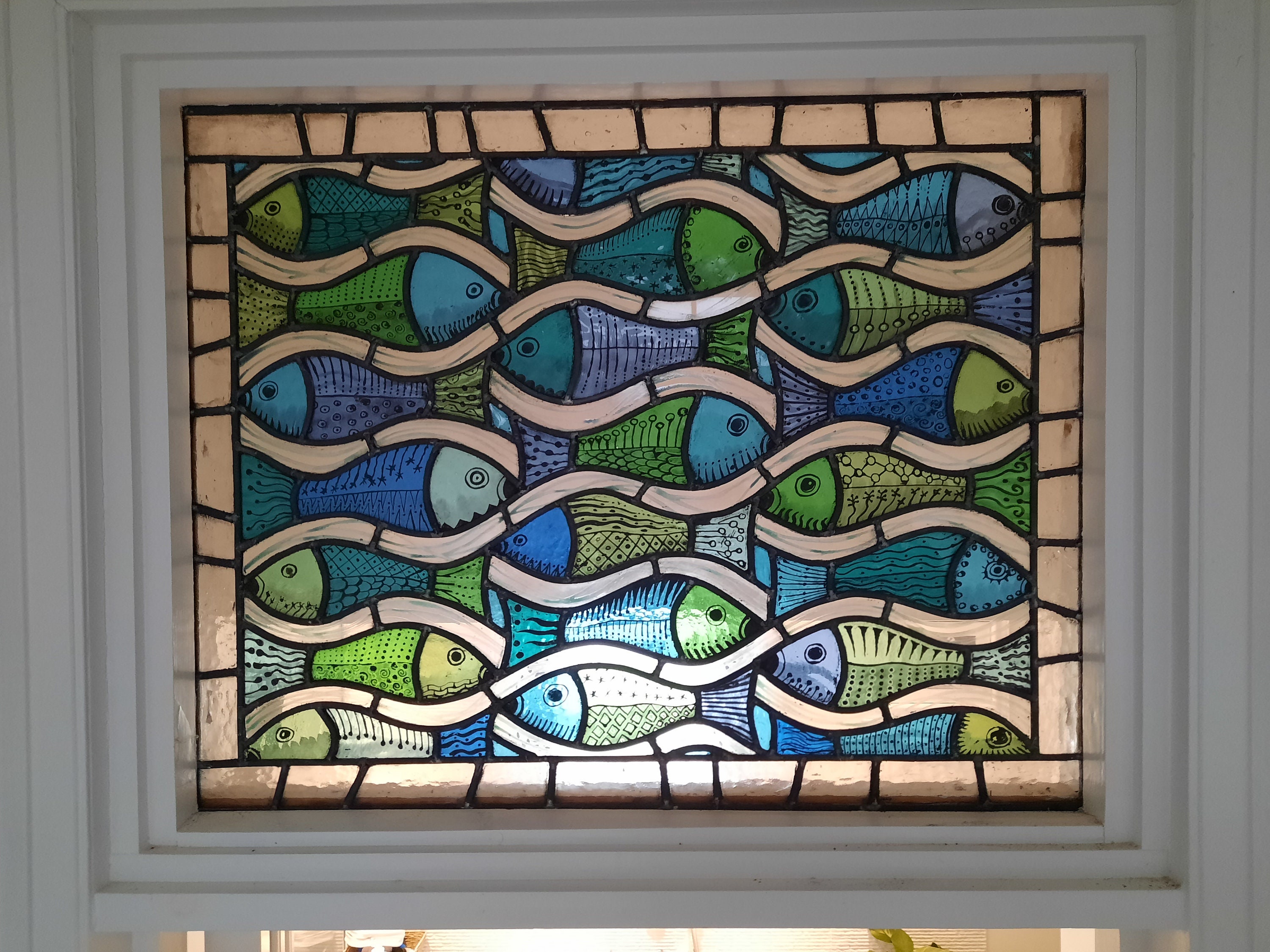 Stained glass fish transom window Etsy