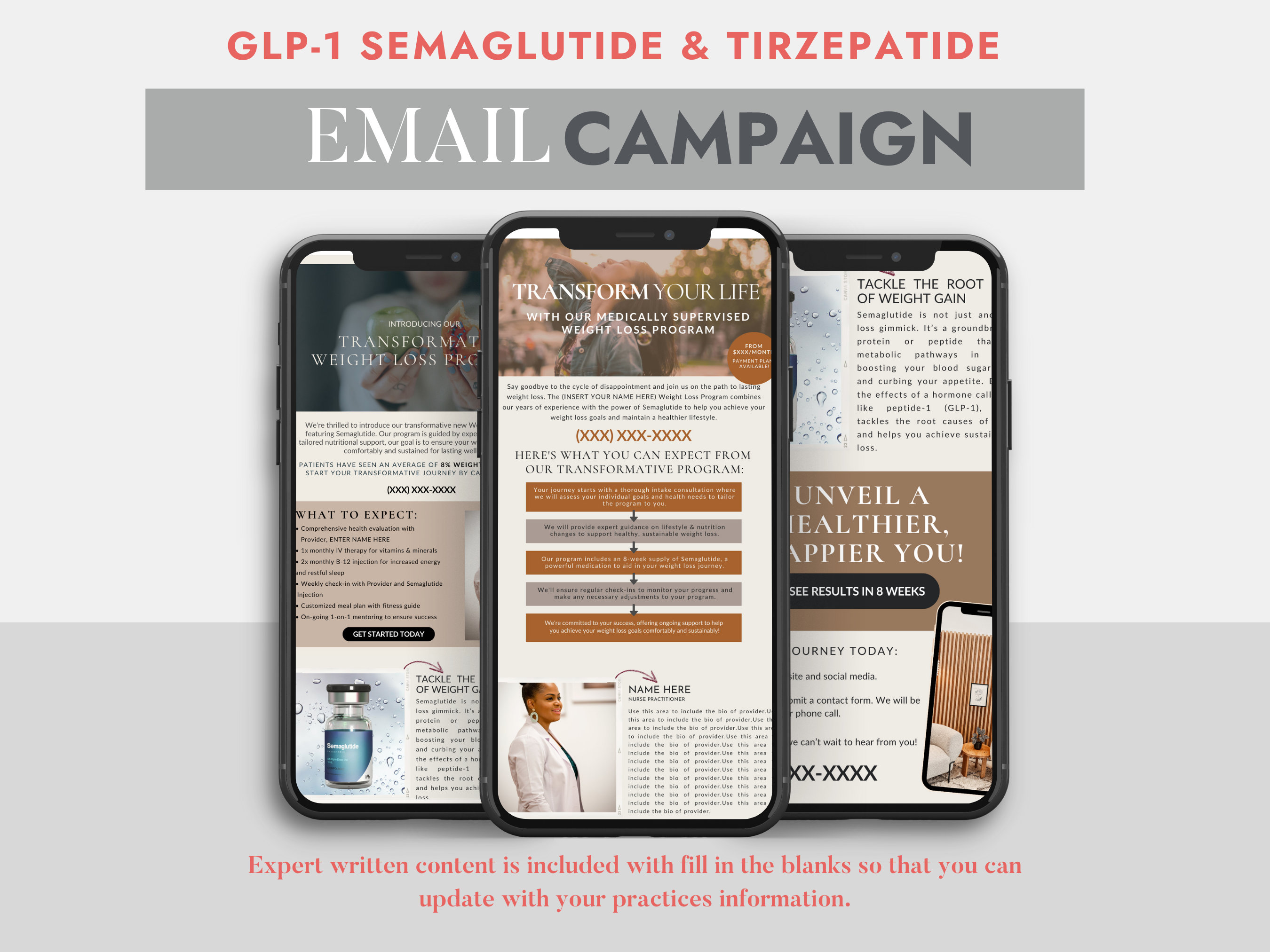 GLP-1 Weight Loss Marketing Bundle: Canva Templates (editable Canva, Instant Download)