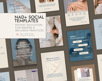 NAD+ Social Media Canva Instagram Templates, Graphics for MedSpas, Wellness Clinics, IV Therapy Marketing, IV Infusion Marketing