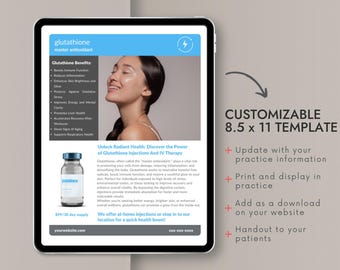glutathione injection handout Glutathione Injection Flyer: IV Therapy Marketing Templates (canva  Editable)