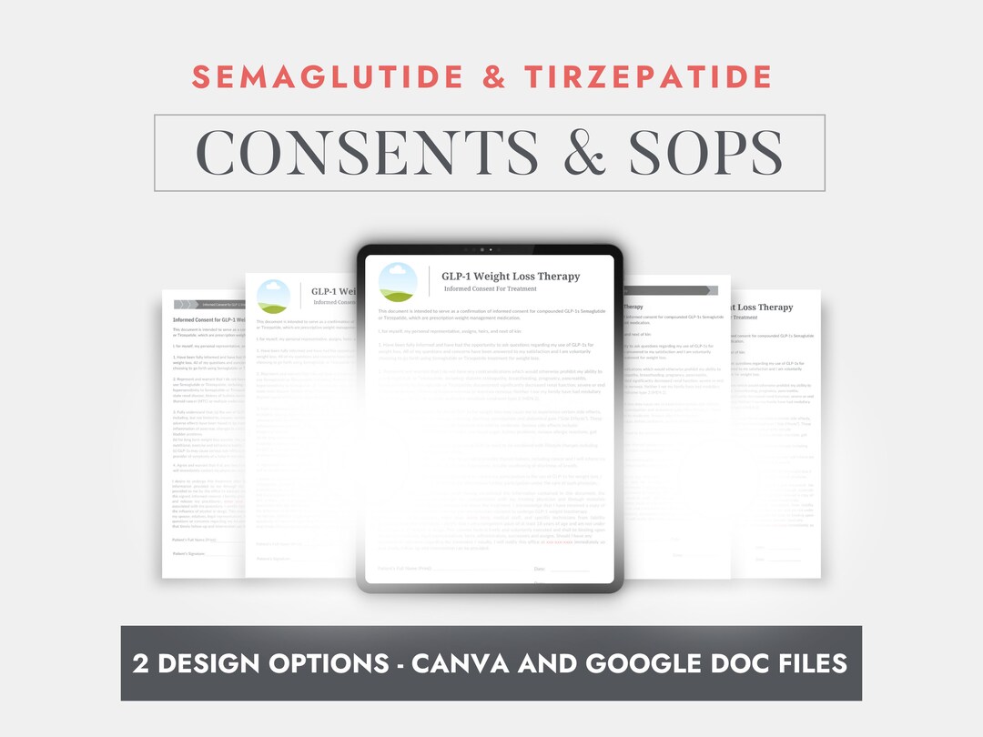Semaglutide and Tirzepatide Consent & Standard Operating Procedures SOP, Forms for Weight Loss Consent, Editable in Canva and Google Docs