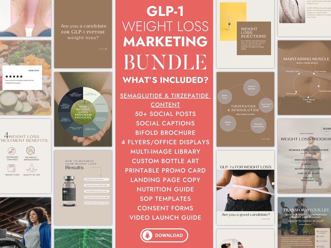 GLP-1 Weight Loss Marketing Bundle: Canva Templates (editable Canva, Instant Download)