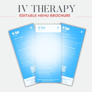 IV Vitamin Therapy Editable Menu, Brochure Template For Mobile IV Drip Business, IV Hydration Rack Card, Iv Drip Menu Design, Iv drip Flyer