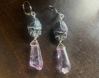 Purple Scarabs - Scarab & Amethyst Earrings