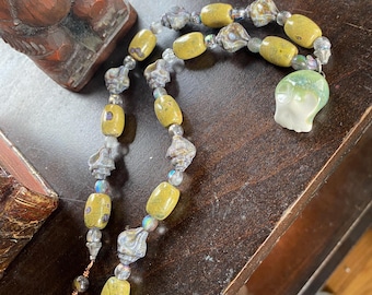 Skull in Atlantis - beaded skull necklace with atlantisite