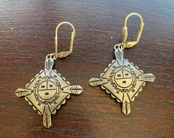 Feather Sun vintage Native made silver earrings