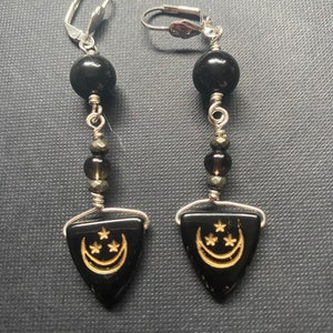 Lunar eclipse - obsidian and smoky quartz earrings